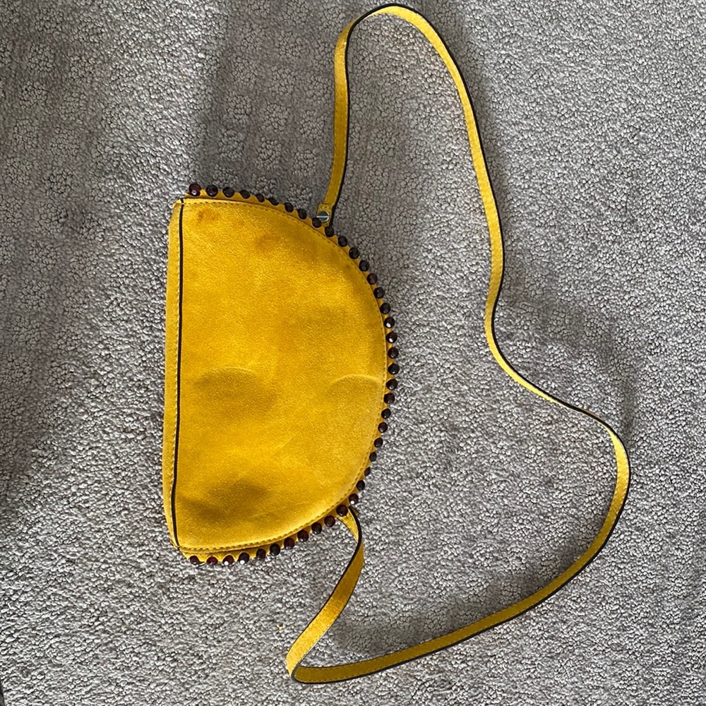 Mustard colored suede crossbody bag